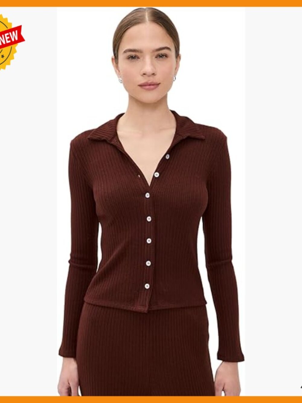 Lightweight Ribbed Knit Cardigan with Collared Neck, Stretchy Fit